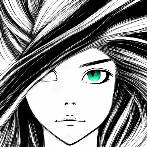 Prompt: Highly detailed Renaissance oil portrait in three quarter angle of an anime girl with long white hair fluttering on the wind and black eyes wearing office suit in the style of Yoshitaka Amano drawn with expressive brush strokes, abstract black and white patterns in the backround