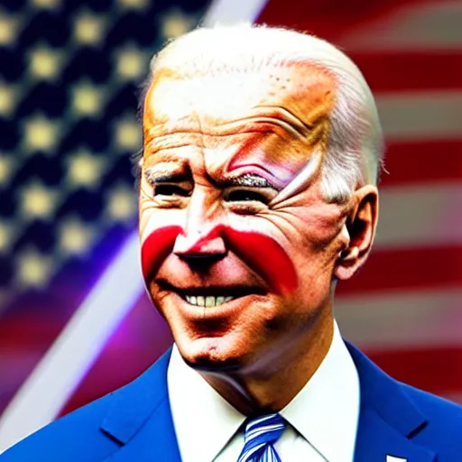 Image similar to Joe Biden with colorful clown makeup all over his face