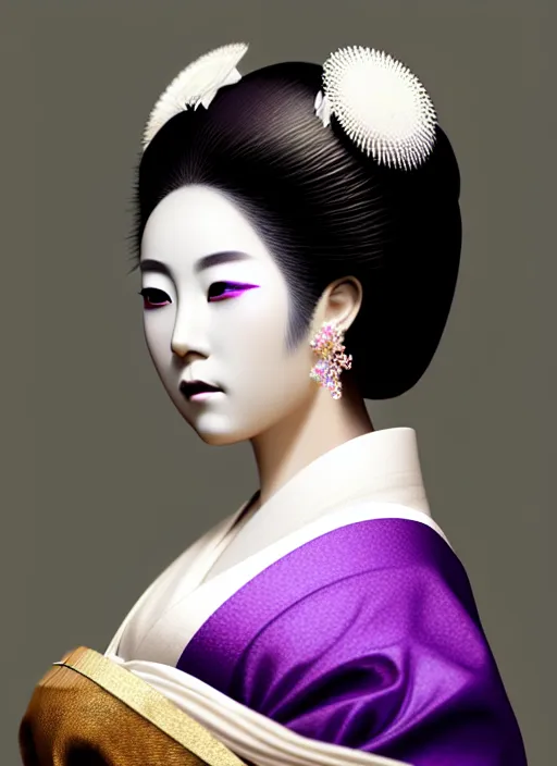 Prompt: Geisha photo portrait, beautiful makeup, pearlescent skin, diffuse lighting, classical, intricate, elegant pose, highly detailed, lifelike, photorealistic, artstation, different point of view, smooth, sharp focus, photorealistic, soft diffuse lights, canon 5D 50 mm lens