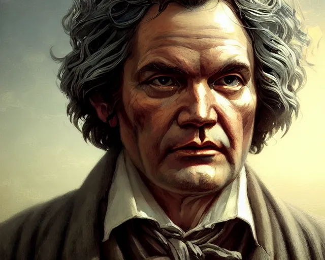 Image similar to highly detailed portrait of ludwig van beethoven, in the walking dead, stephen bliss, unreal engine, fantasy art by greg rutkowski, loish, rhads, ferdinand knab, makoto shinkai and lois van baarle, ilya kuvshinov, rossdraws, tom bagshaw, global illumination, radiant light, detailed and intricate environment