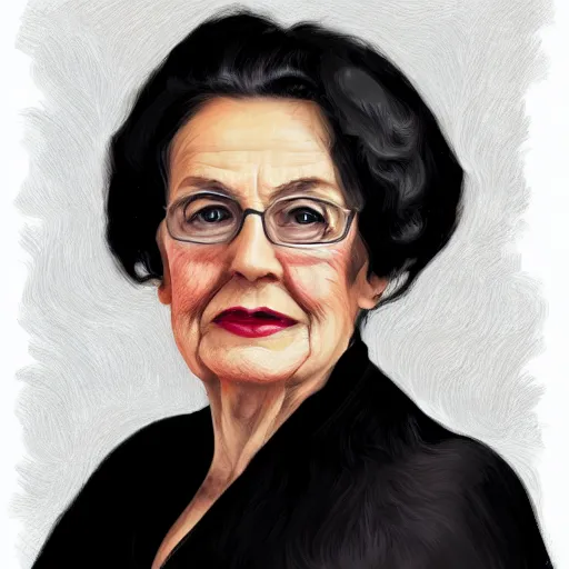 Prompt: a digital portrait of a 101 year old with black hair,hazel green eyes, drawn in the style of mark Arian