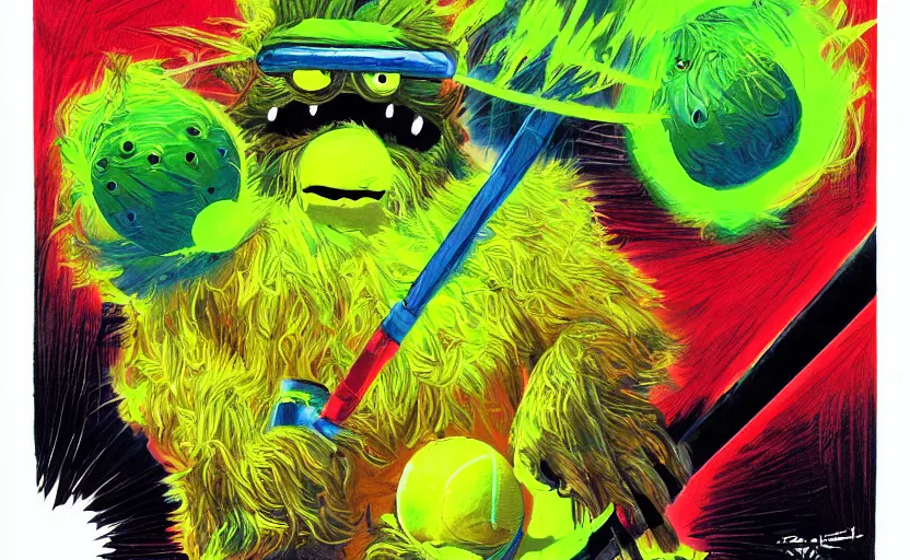 Image similar to a tennis ball monsters back to the future, colorful, digital art, fantasy, magic, chalk, trending on artstation, ultra detailed, professional illustration by basil gogos