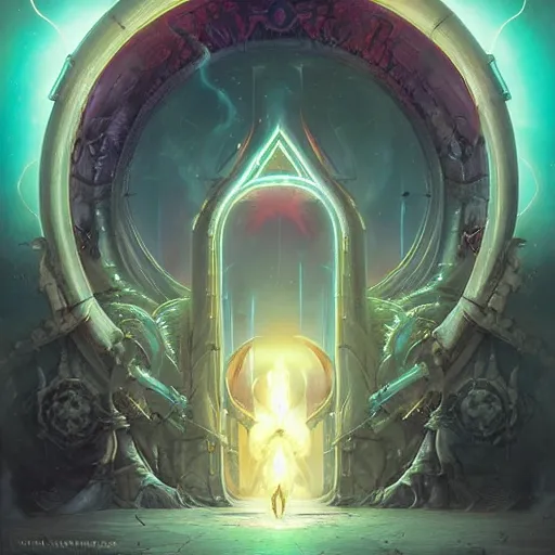 Image similar to ultradetailed satanic stargate opening synthwave portal to insanity dimension by peter mohrbacher and emmanuel shiu and martin johnson heade and bastien lecouffe - deharme