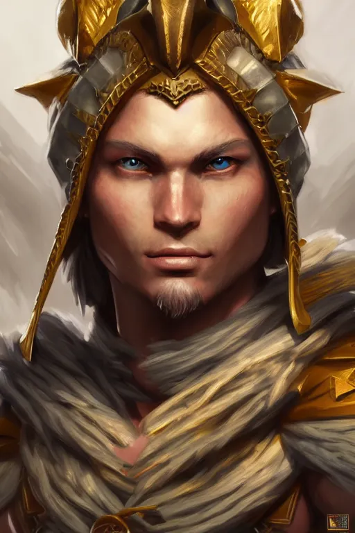 Image similar to legendary leonin fighter portrait, highly detailed, d & d, fantasy, highly detailed, digital painting, trending on artstation, concept art, sharp focus, illustration, global illumination, ray tracing, realistic shaded, art by artgerm and greg rutkowski and fuji choko and viktoria gavrilenko and hoang lap