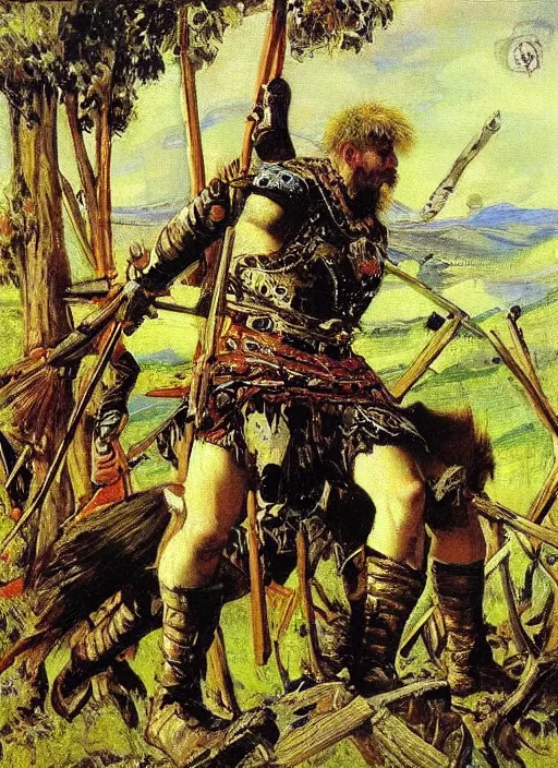 Image similar to warrior inspired a painting Heroes (Bogatyri) Viktor Vasnetsov