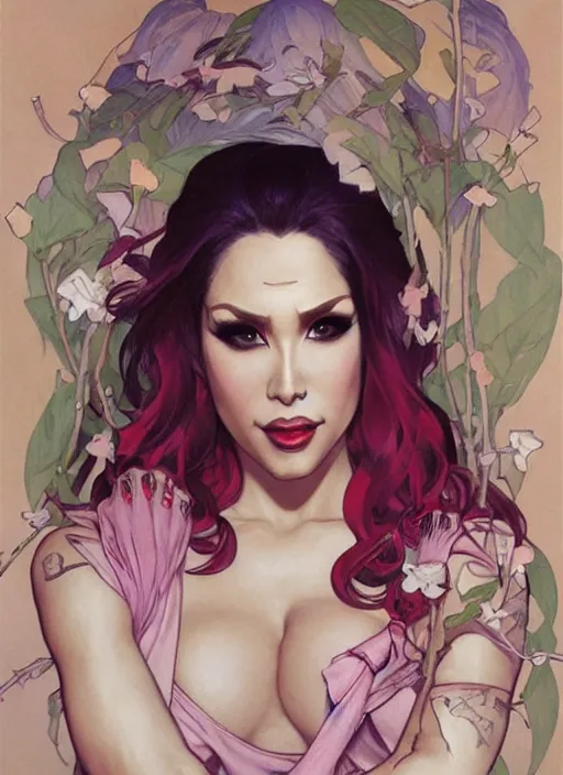 Prompt: rock m sakura, drag queen, painting by artgerm and greg rutkowski and alphonse mucha