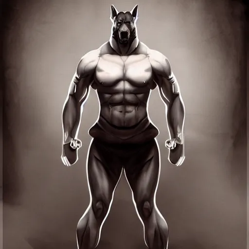 Image similar to a humanoid german shepherd beast - man, wearing gym suit, trains in the gym, artstation, concept art, smooth, sharp foccus ilustration, artstation