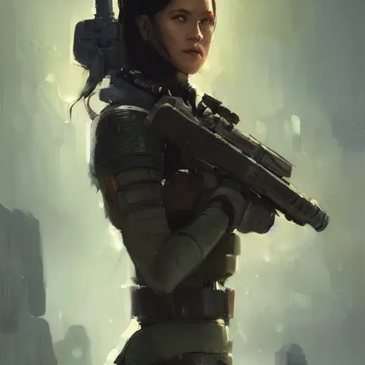 Prompt: portrait of a woman by greg rutkowski, marla fett, samoan features, straight black hair, tall and slender, star wars expanded universe, she is about 2 0 years old, wearing tactical gear, digital painting, artstation, concept art, smooth, sharp foccus ilustration, artstation hq