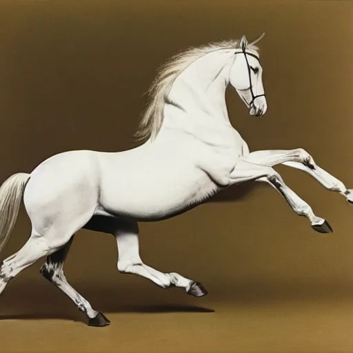 Prompt: a galloping horse, by george stubbs and horst-p-horst