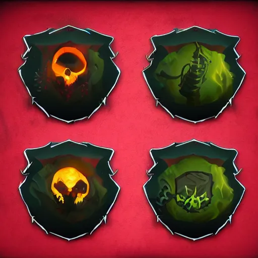 Prompt: Set of 2d undead death warlock skill and spell effects icons for fantasy rpg games