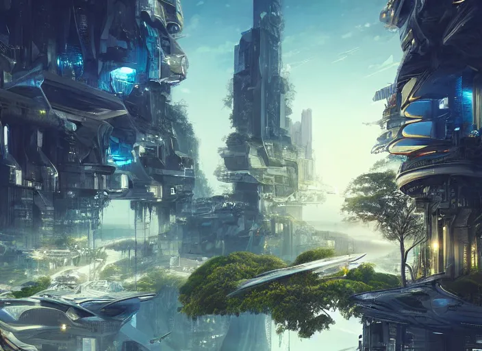 Image similar to incredible futuristic city in harmony with nature, happy people living, dramatic lighting, detailed digital art trending on artstation