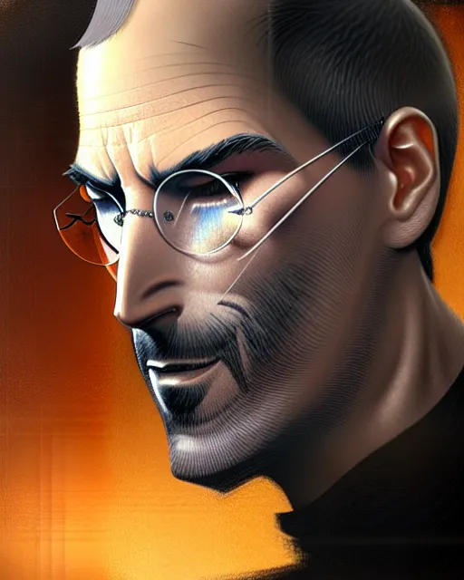 Image similar to pensive steve jobs, pulp character portrait, ultra realistic, concept art, intricate details, highly detailed by greg rutkowski, gaston bussiere, craig mullins, simon bisley