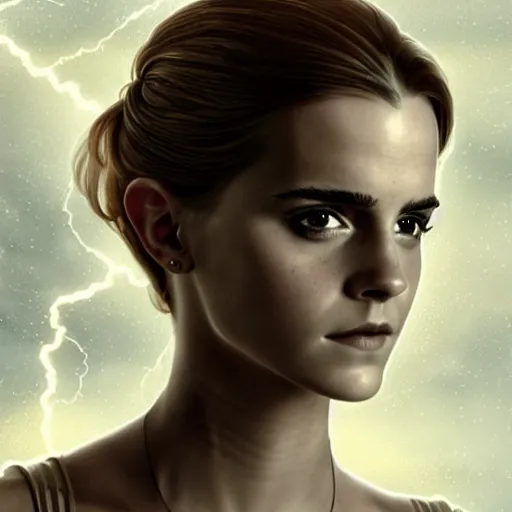 Image similar to a highly detailed matte portrait of emma watson cosplaying as seven of nine, running through a thunderstorm, scifi by star trek, unreal engine, volumetric lighting, exquisite detail, 8 k, art by greg rutkowski and alphonse mucha