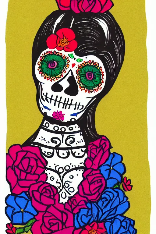 Image similar to Illustration of a sugar skull day of the dead girl, art by will barnet