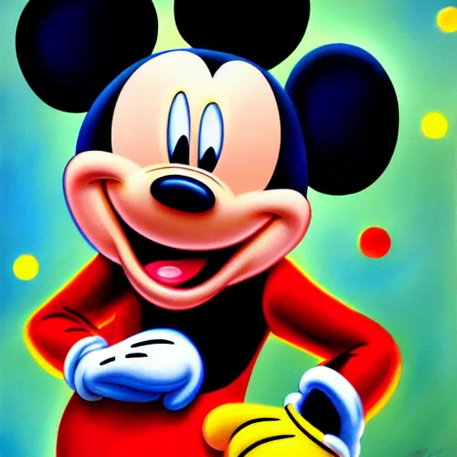 Image similar to Mickey Mouse as a painting, shiny, stars, space, 8k, high resolution