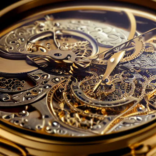 Image similar to a macro photo of a gold and silver mechanical pocketwatch, close - up, intricately detailed engravings, intricately detailed markings, intricate textures, warm lighting, vivid colors, realistic octane render, hyper realistic render, volumetric shading, depth of field, raytracing, 8 k,