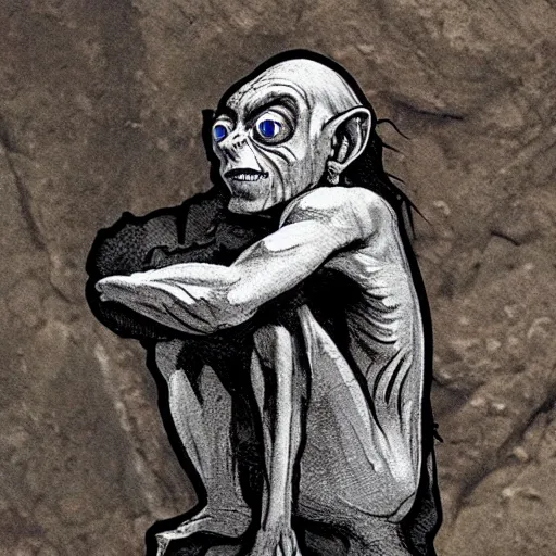 Image similar to lord of the rings gollum holding a large square black stone