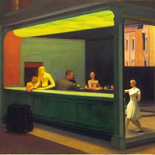 Prompt: a liminal weird painting, film still by edward hopper, by Pontormo, by klimt, pre-raphaelite. art noveau, art noveau, highly detailed, strong lights, liminal, eerie, Bright pastel colors