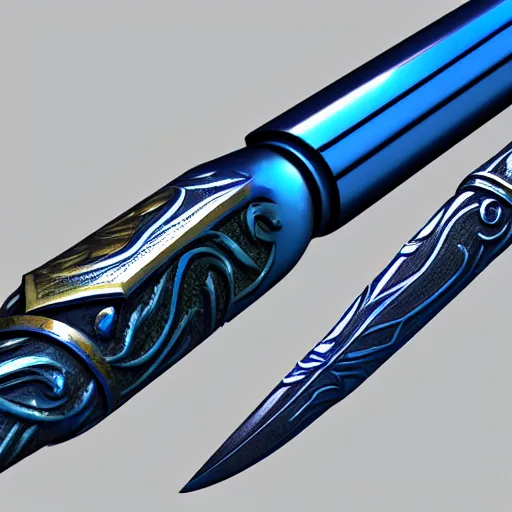 Image similar to arabian saber, object, close - up, blue edge, curved blade, obsidian metal, artstation, intricate