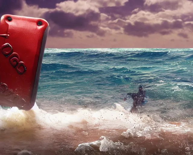 Prompt: single spartan swimming using bodyboard on australian beach, epic award winning action cinematic still from the movie 3 0 0, 8 k, global illumination, detailed face, muscles, rim highlights, hyper realistic, stunning waves, happy vibes