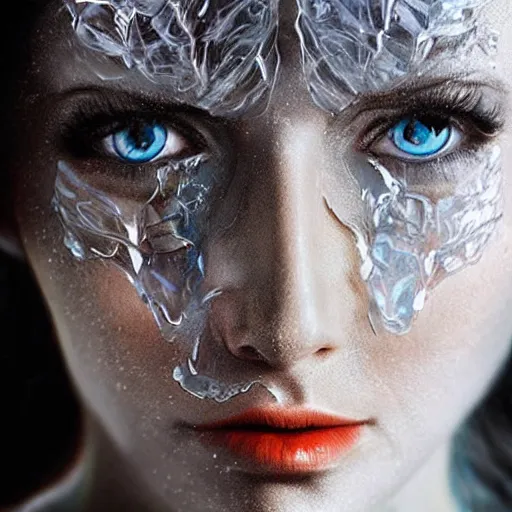 Prompt: woman portrait made out of ice and fire, beautiful, cyborg, comic book art, highly detailed