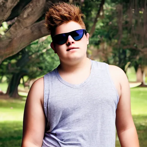 Prompt: portrait of a curvy teenage boy around 2 0 yo. tanktop, sunglasses.