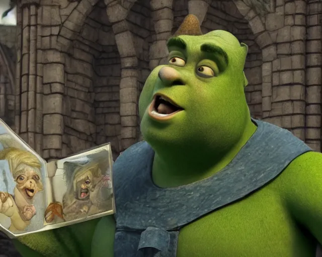 Image similar to boris johnson as fiona from shrek, character art, by various concept artists, redshift render, hyperrealistic face, photorealistic render