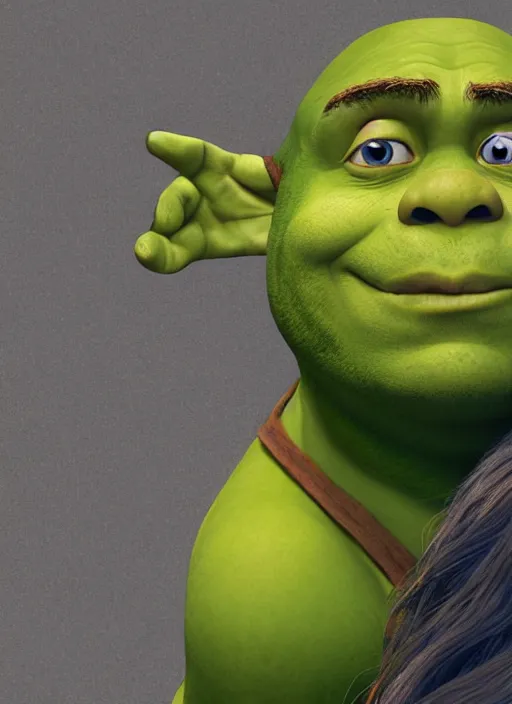 Image similar to portrait of shrek as a disney princess, au naturel, hyper detailed, digital art, trending in artstation, cinematic lighting, studio quality, smooth render, unreal engine 5 rendered, octane rendered, art style by klimt and nixeu and ian sprigger and wlop and krenz cushart.