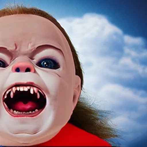 Image similar to clouds that look like a screaming chucky doll