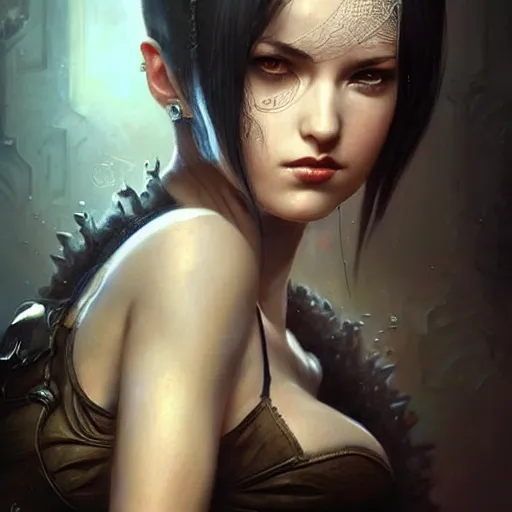 Image similar to tifa lockhart, intricate, elegant, highly detailed, smooth, sharp focus, award - winning, masterpiece, in the style of tom bagshaw, cedric peyravernay, peter mohrbacher, pinterest