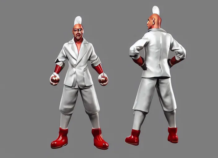 Image similar to 3 d model of adriano zumbo character in fighting game, stylized 3 d graphics, hdr, ultra graphics, ray tracing, 4 k image