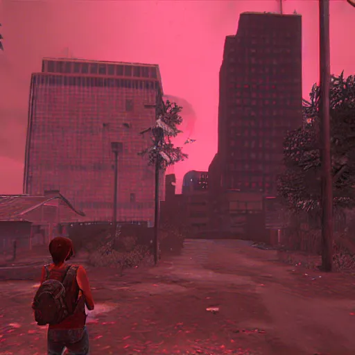 Prompt: the last of us, virtual boy screenshot