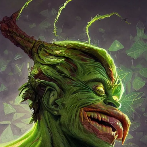 Prompt: green goblin doing weed, intricate, highly detailed, digital painting, artstation, concept art, smooth, sharp focus, illustration, unreal engine 5, 8 k, art by artgerm and greg rutkowski and alphonse mucha