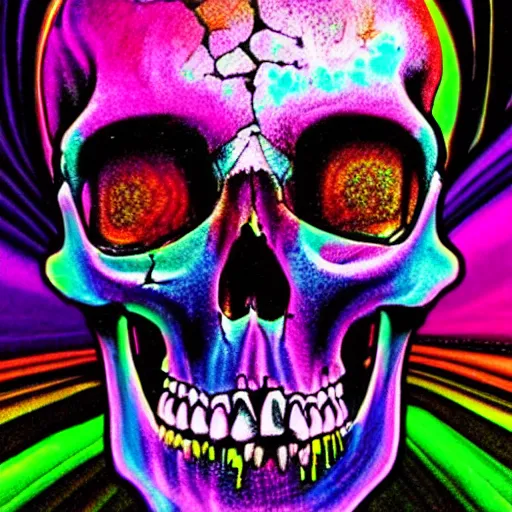 Prompt: human skull, trippy, glitch, psychedelic, paint dripping,