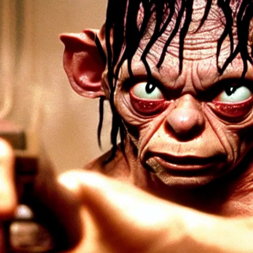 Prompt: gollum pulp fiction movie