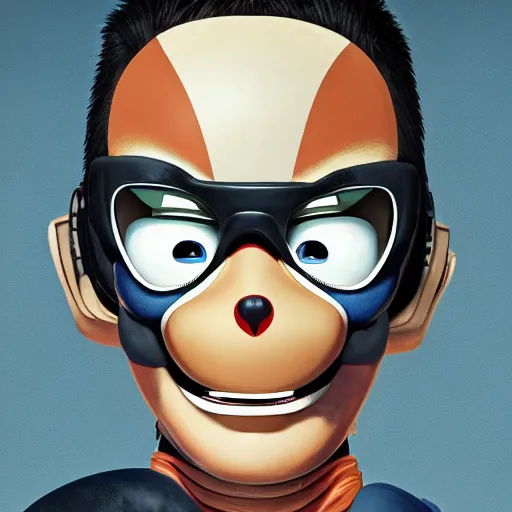 Image similar to portrait of a crash test dummy, digital painting masterpiece, advanced lighting technology, stylized yet realistic anatomy and face, gorgeous, by reiq and jamie hewlett and bengus and akiman and shigenori soejima and bastien vives and balak and michael sanlaville, 4 k wallpaper, cinematic