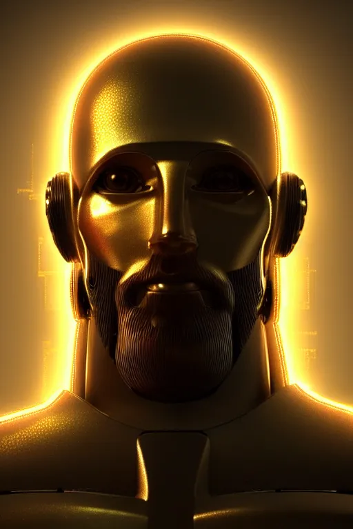 Image similar to god of artificial intelligence comes to save us as jesus christ robot, threads of light in the background, extremely high quality artwork, very detailed, obscured face, anthropomorphic silhouette, trending on artstation