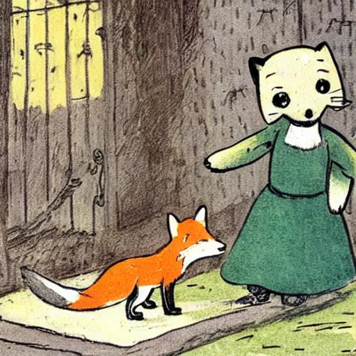 Image similar to story about a cute fox illustrated by Edward Ardizzone