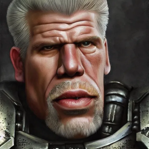 Image similar to Warhammer 40k Ron Perlman, photorealistic