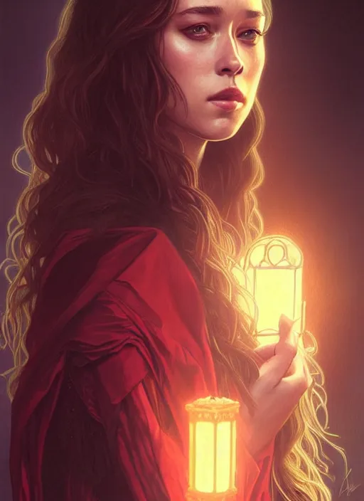 Image similar to portrait of alycia debnam - carey as a vampire lord, jewelry, greek, ruby, intricate, headshot, highly detailed, digital painting, artstation, concept art, sharp focus, cinematic lighting, illustration, art by artgerm and greg rutkowski, alphonse mucha, cgsociety