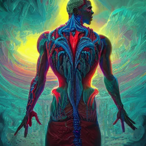 Prompt: obama, hyper detailed ultra sharp, trending on artstation, vibrant aesthetic, bloodwave, colorful, psychedelic, ornate, intricate, digital painting, concept art, smooth, sharp focus, illustration, art by artgerm and greg rutkowski and h. r. giger, 8 k