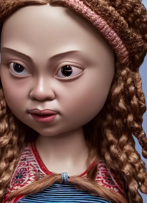Image similar to closeup profile portrait of tin toy greta thunberg bikini mini - skirt, depth of field, zeiss lens, detailed, symmetrical, centered, fashion photoshoot, by nicoletta ceccoli, mark ryden, lostfish, breathtaking, 8 k resolution, extremely detailed, beautiful, establishing shot, artistic, hyperrealistic, octane render
