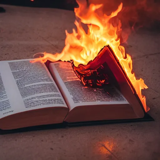 Prompt: photo of book in flames 4 k