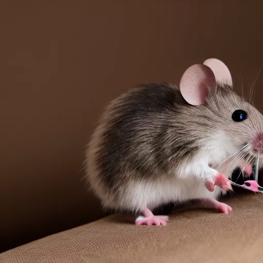 Image similar to real fluffal mouse in scary photo, 8 k, realsitic