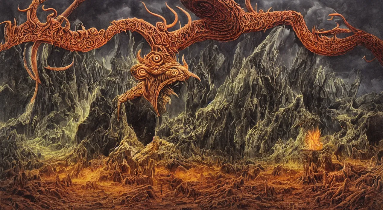 Prompt: a beautiful detailed portrait of satan with long horns and fiery vortex eyes taken on a polaroid by roger dean, by laurie lipton, detailed, realistic shadows, volumetric lighting, mythical, rendered in redshift, matte painting