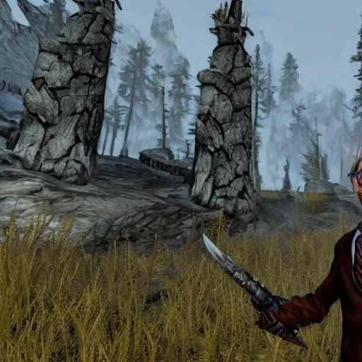 Prompt: a screenshot of mitch mcconnell in skyrim