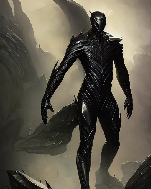 Image similar to wiry muscular male smooth sleek black pearlescent wraithbone sci - fi armor, by greg rutkowski and mark brookes and jim burns and tom bagshaw and magali villeneuve, trending on artstation