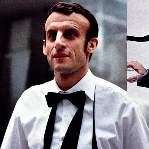 Image similar to Jewish Emmanuel Macron in American Psycho (1999)