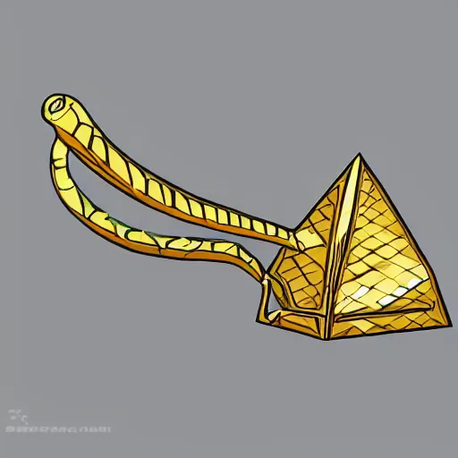 Prompt: a serpent with a pyramid shell made from metal, anime art style