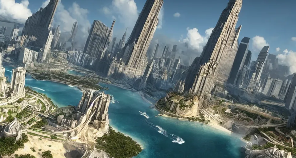 Image similar to the seven world wonders of the future, hyper realistic render, realistic, 8 k render, unreal engine 5 render